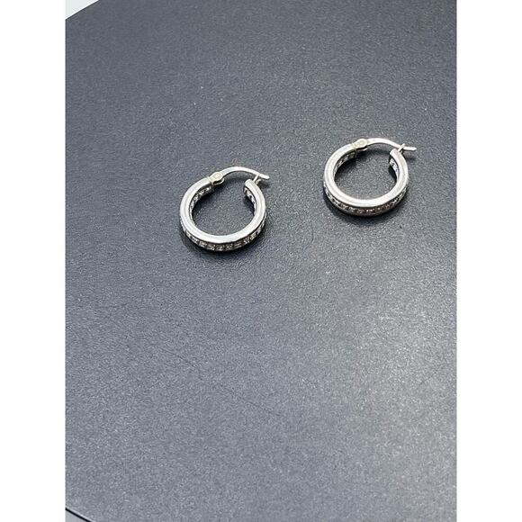 Designer HAN 925 Sterling Silver Pave Glitter Inside Outside Hoop Earrings - Picture 11 of 15